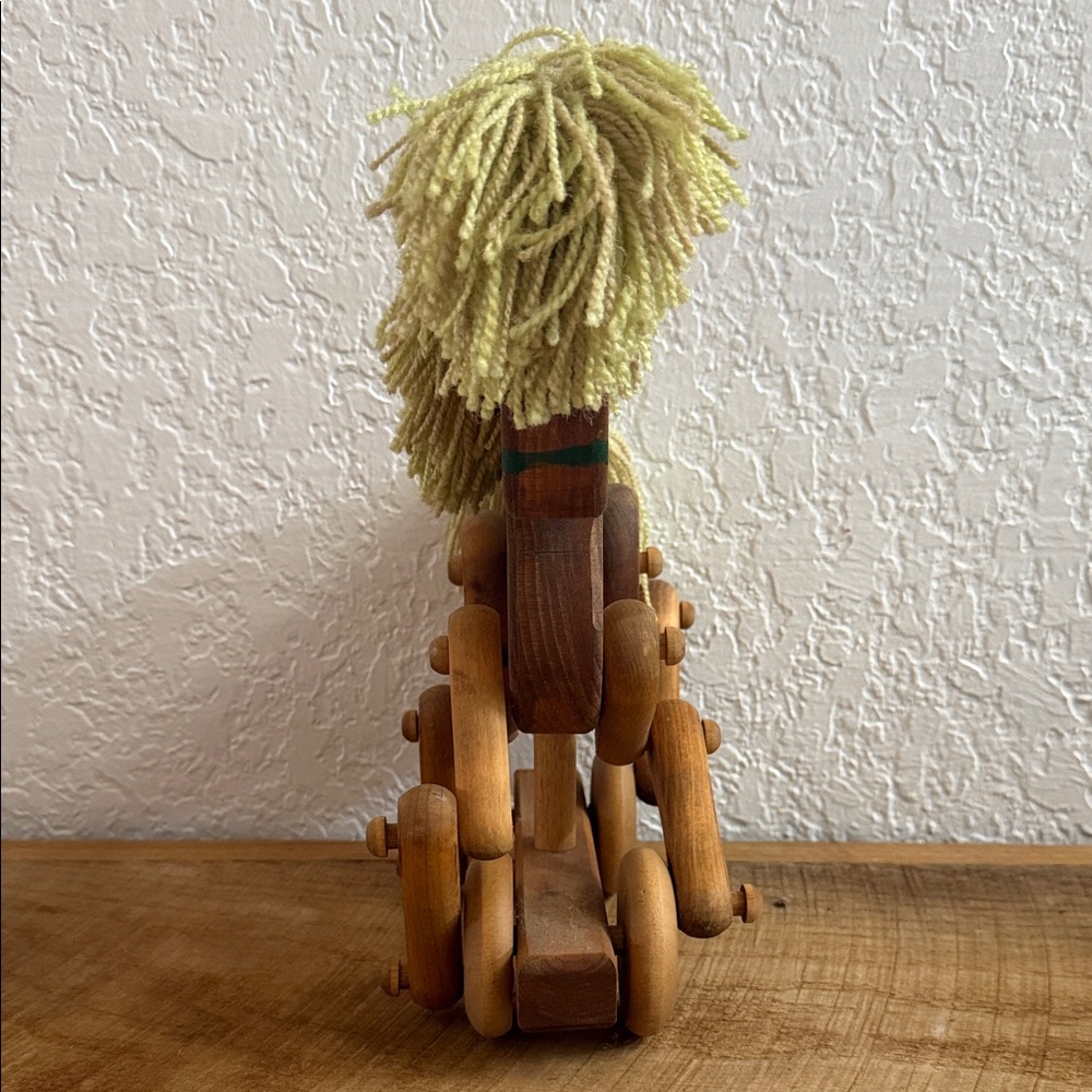 Vintage Wooden Horse Toy with Green Accents - Picture 4 of 5